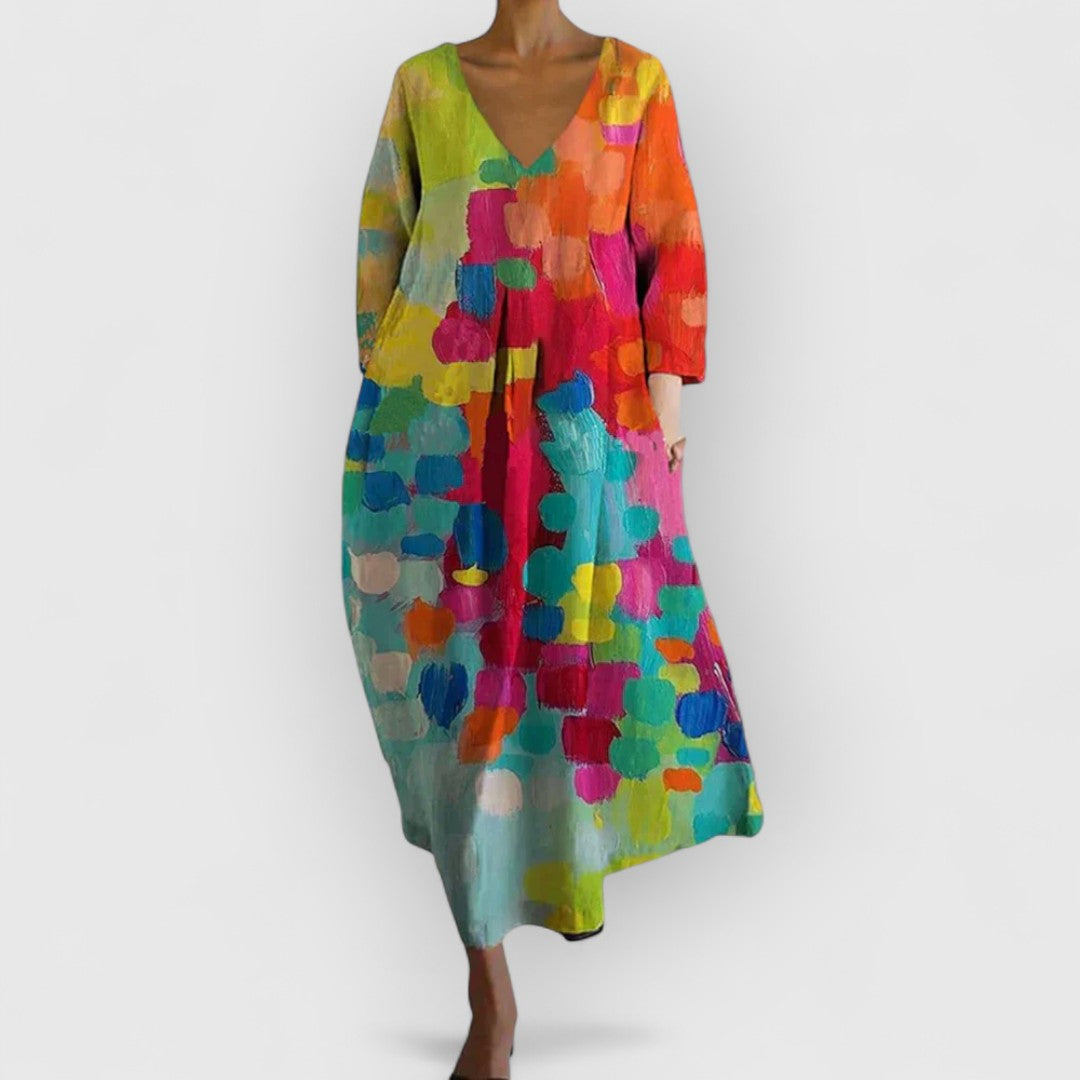 Anastasia | Buntes V-Ausschnitt Kleid