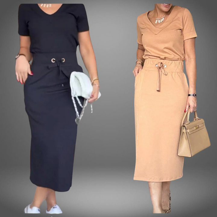 zürich-mode™ | Stilvolle Damen-Top und Rock mit elegantem V-Ausschnitt