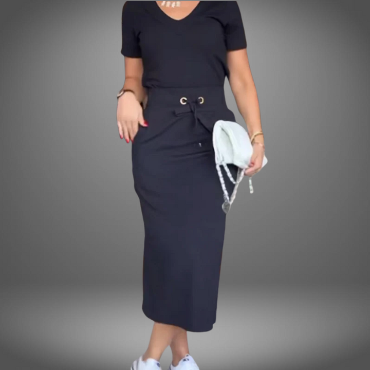zürich-mode™ | Stilvolle Damen-Top und Rock mit elegantem V-Ausschnitt