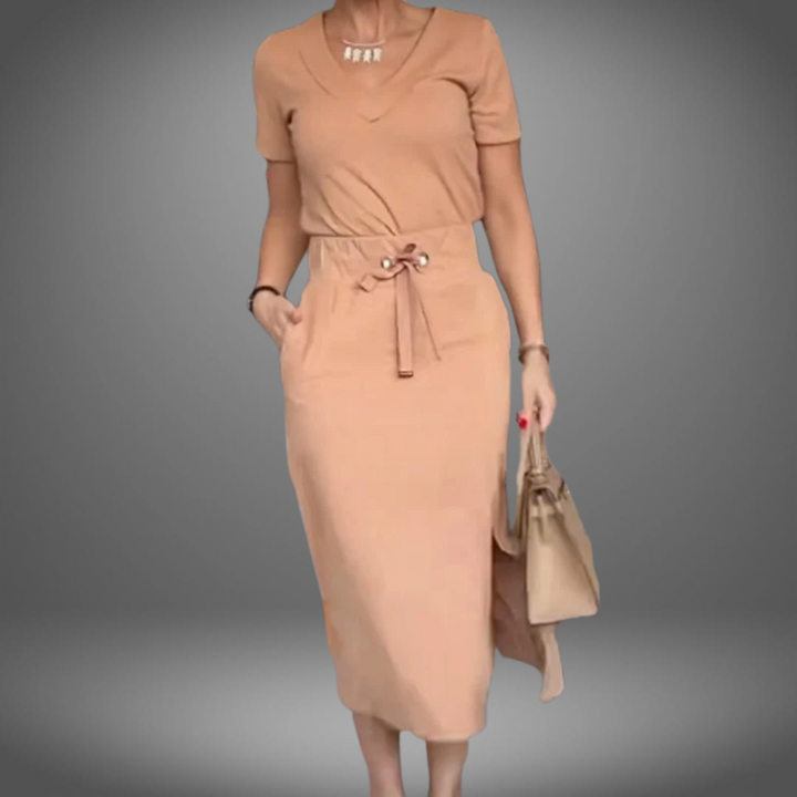 zürich-mode™ | Stilvolle Damen-Top und Rock mit elegantem V-Ausschnitt