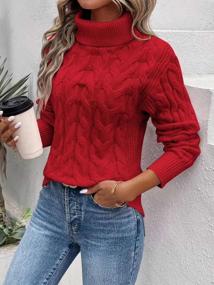 Rollkragenpullover mit Zopfmuster