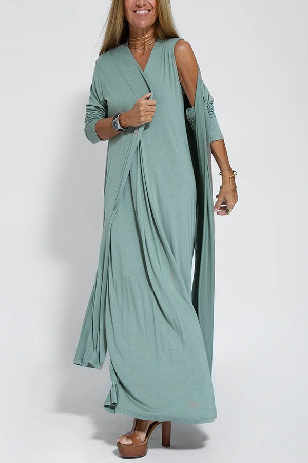 Leila™ | Elegantes langes Kleid + kostenlose passende Strickjacke