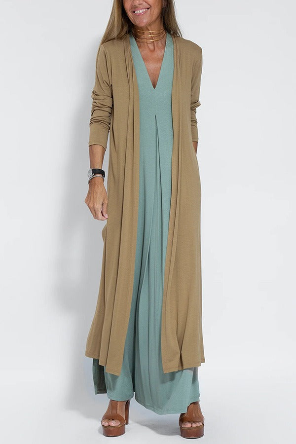 Leila™ | Elegantes langes Kleid + kostenlose passende Strickjacke