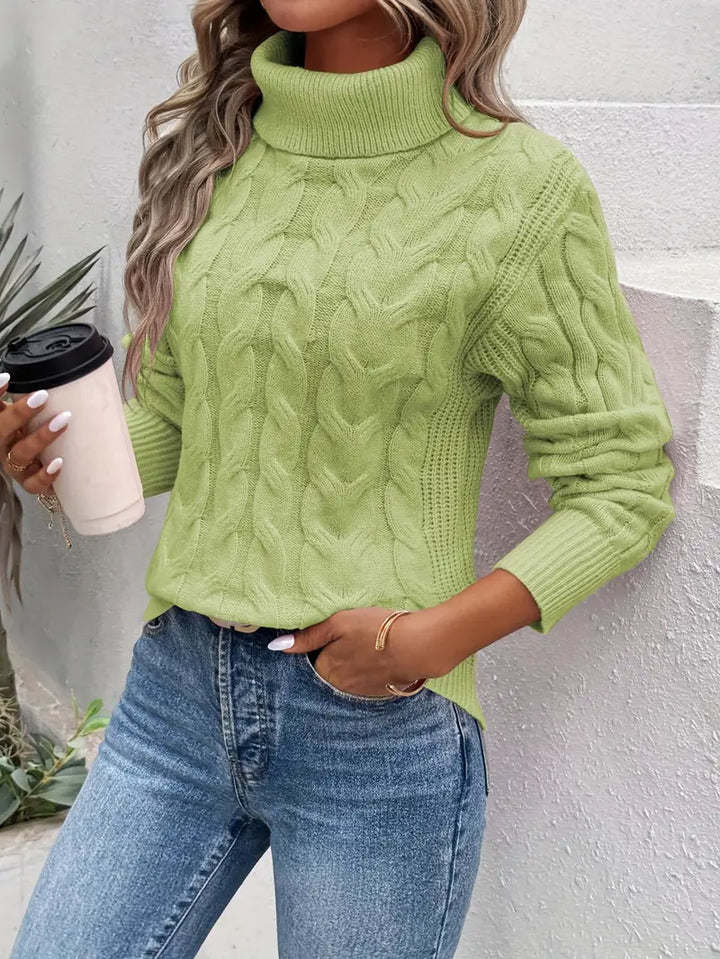 Rollkragenpullover mit Zopfmuster